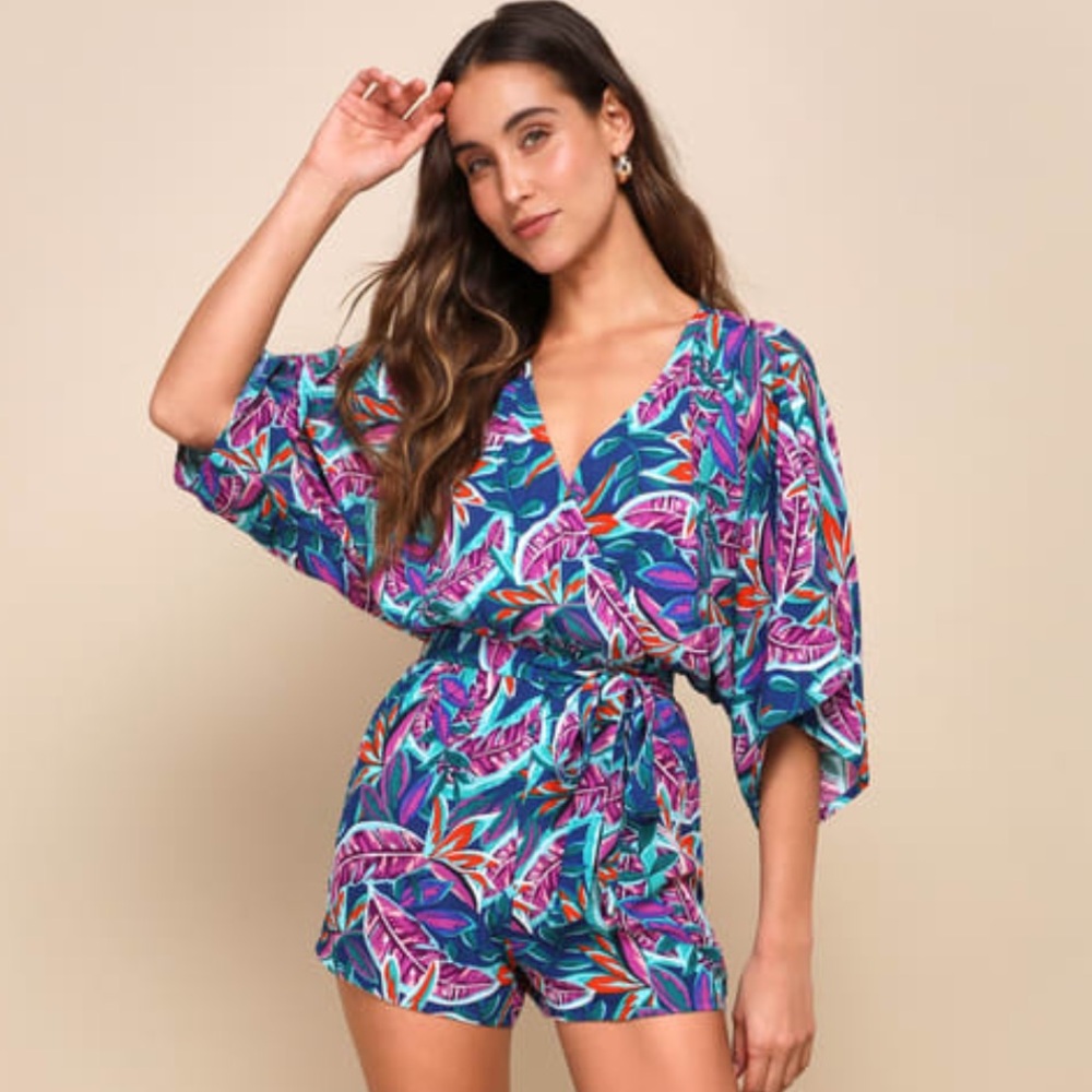NWOT*Lulus Hypnotized Purple Print Romper L - Picture 4 of 12